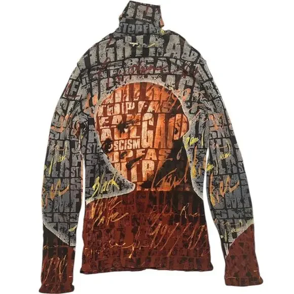 Jean Paul Gaultier 90's Fight Racism Mesh Turtleneck Top
